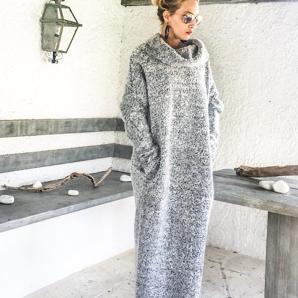 NOUVEAUTÉ Robe d'hiver en laine / Robe longue d'hiver / Robe d'hiver longue / Robe longue avec poches / Robe grande taille / Robe à col roulé / # 35252