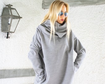 NEW Gray Winter Dress / Women Loose Dress / Loose Midi Dress / Sweater Dress / Turtleneck Dress / Winter Midi Dress / Winter Clothing #35364