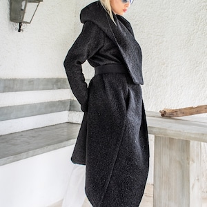 NEW Black Women Coat /Asymmetric Coat / Extravagant Coat / Warm Winter Coat / Plus Size Coat / Black Hooded Coat / Oversize Coat  #35360