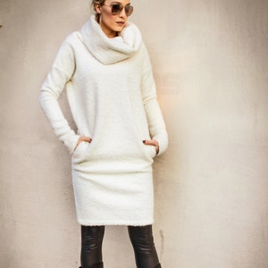 NEW White Sweater Dress / Midi dress / White Maxi Dress / Plus Size Dress / Sweater Dress / Turtleneck Dress / Warm Dress / #35318