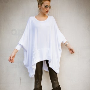 NEW White Oversize Blouse tunic / Asymmetric tunic / White Top / Women Tunic / Plus Size top / Plus Size Tunic / Plus Size Clothing / #35312