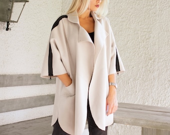 NEW Asymmetric Coat / Winter Cashmere Coat / Coat with Zipper / Plus Size Coat / Cape Coat / Cape Jacket / Winter Cardigan /  #35253