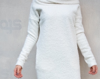 NEW Sweater dress / Winter Maxi Dress / Wool Dress / White Dress / Plus Size dress / White Maxi Dress / Comfortable Dress / Plus Size #35306