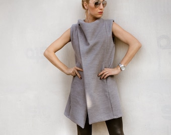 Handmade Asymmetric Velour Vest, Sleeveless Plus Size Coat