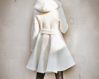 NUOVO Cappotto invernale da donna / Cappotto svasato / Abbigliamento invernale / Cappotto taglie forti / Capispalla da donna. Cappotto bouclé in lana di Synthia Couture / #35308