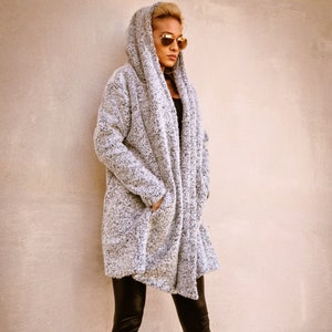 NEW Warm Winter Boucle Coat / Hooded Cardigan / Warm Hoodie /Hoodie Cardigan / Hooded Jacket / Winter Cardigan / Asymmetric Coat  #35275