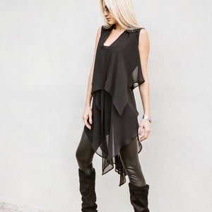 Black Top / Evening Top / Plus Size Top / Black Tunic / Black Women Top / Asymmetrical Top / Black Asymmetrical Top / Plus Size   #35300