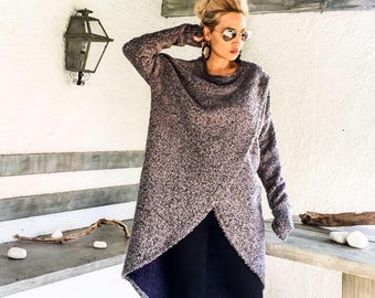 Winter Wool Tunic /  Boucle Winter Warm Tunic / Winter Blouse / Plus Size Top / Long Sleeve Wool Top / Oversize Loose Blouse / #35253