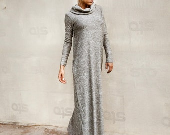 Handmade Knit Turtleneck Maxi Dress, Plus Size Sweater Dress #35287