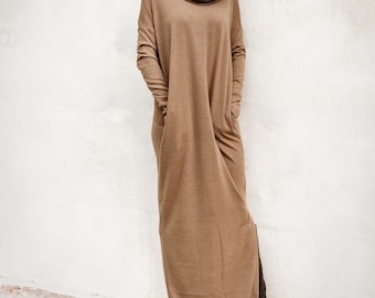 Winter Knit Maxi Women Dress : Warm Cozy Long Turtleneck Plus Size Dress #35283