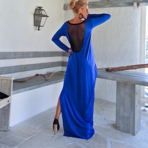 Maxi Dress / Blue  Maxi Dress / Black Maxi Dress / Plus Size Dress / Open Back Dress  / Evening Dress / Long Sleeves Dress / #35109