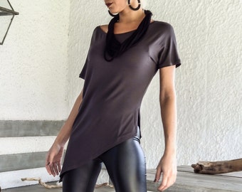 Gray Asymmetric Top Blouse  / Gray Top Blouse  / Asymmetric Plus Size Blouse / #35130