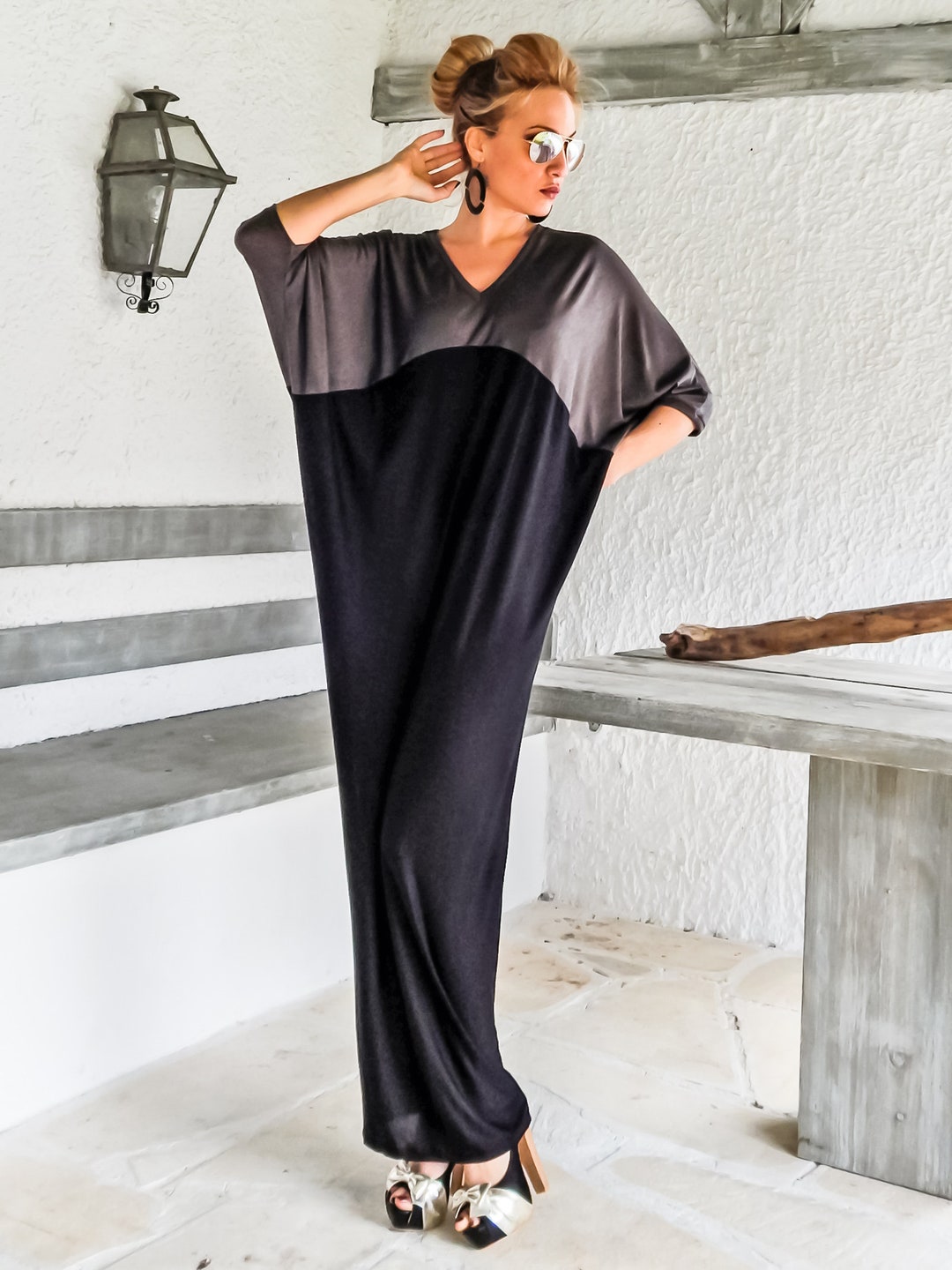 Black & Gray Maxi Dress / Black Gray Kaftan / Plus Size Dress - Etsy