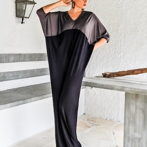 Black & Gray Maxi Dress / Black Gray Kaftan / Plus Size Dress / Long Dress / Caftan / Plus Size Maxi / Black Dress / Loose Dress / #35077