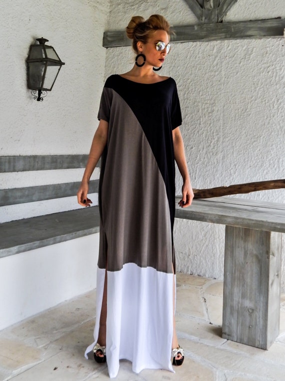 Black & Gray Maxi Dress / Black Gray Kaftan / Plus Size Dress | Etsy