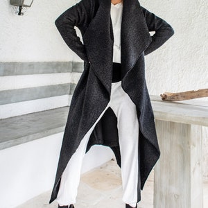 NEW Black Wool Blend Coat / Winter Coat / Black Coat / Plus Size Coat / Asymmetric Coat / Boucle Coat  / Women Coat / Warm Hoodie  #35360