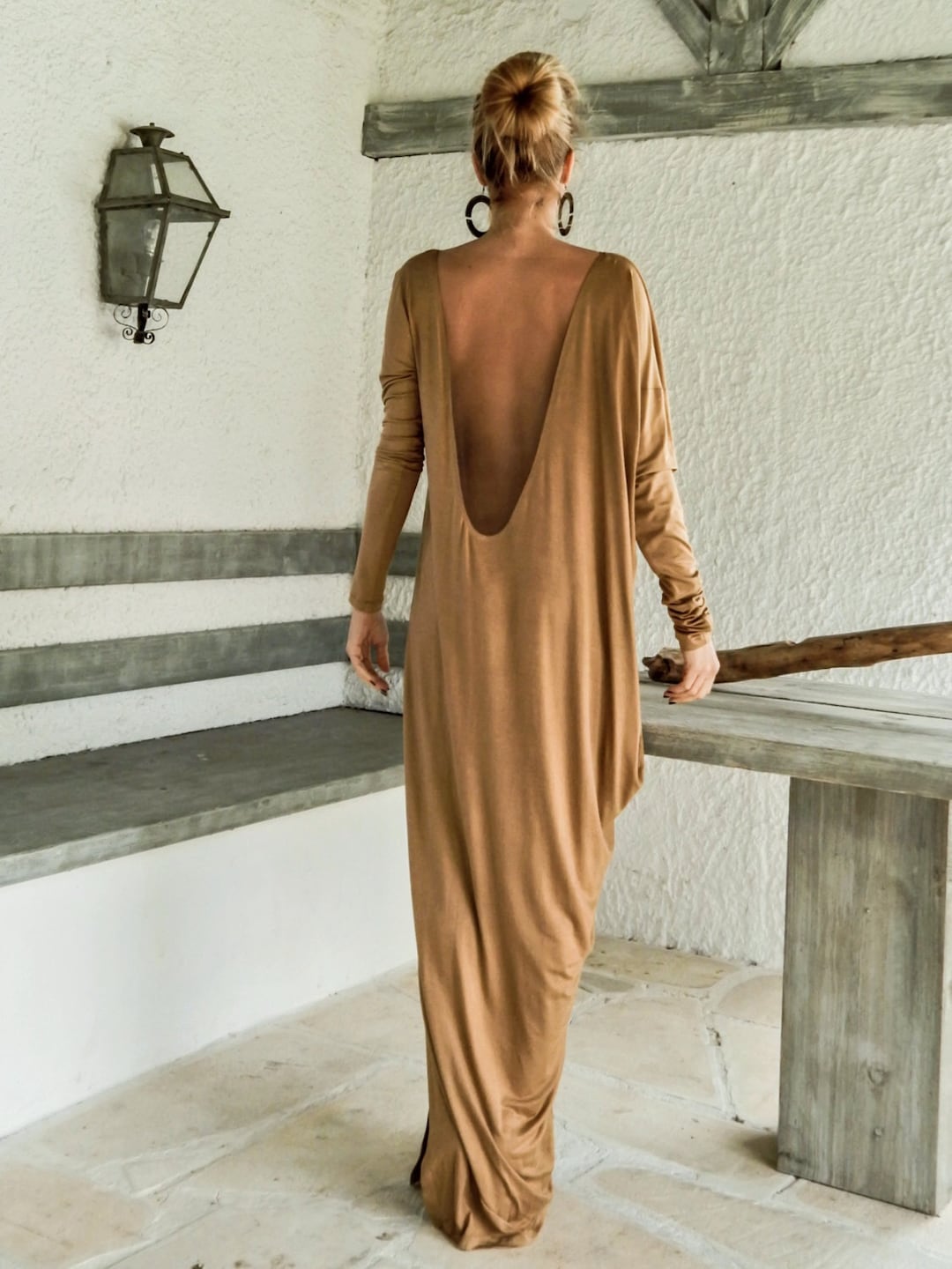 Camel Taupe Dress Kaftan With Nude See-through Detail / - Etsy