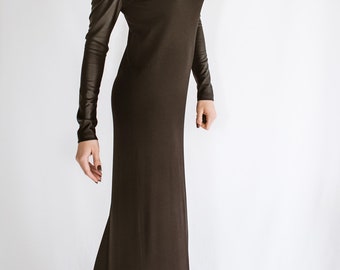 Handmade Black Viscose Maxi Dress: Cold Shoulder, Eco Leather Sleeves