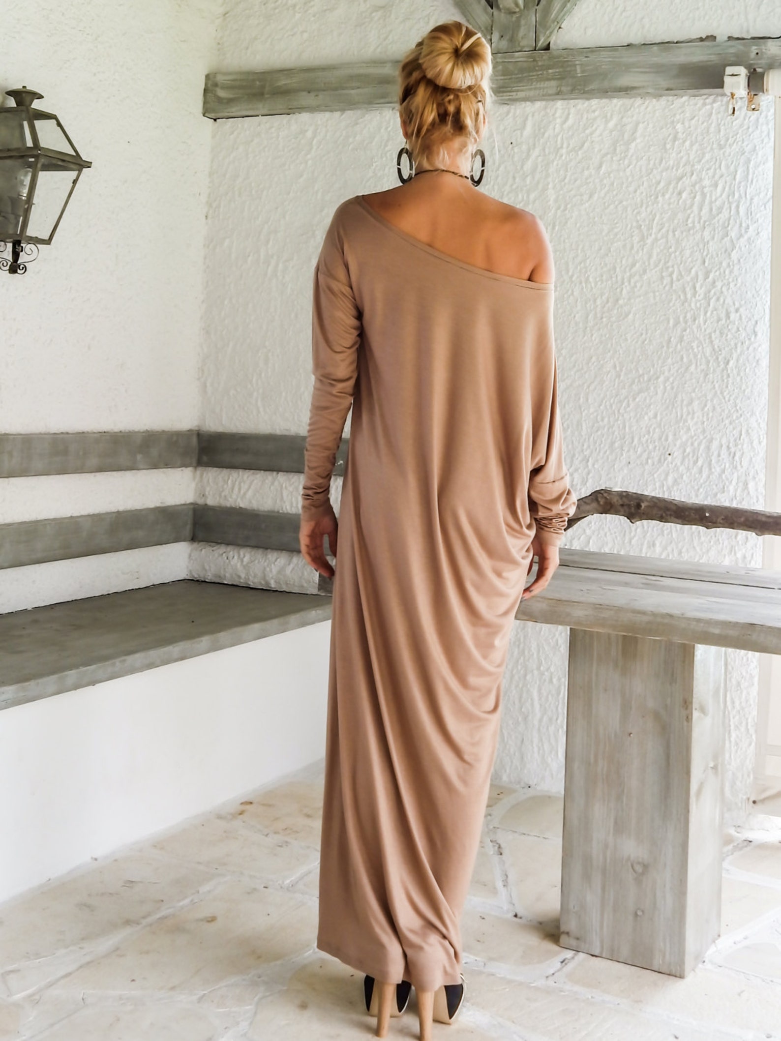 Taupe Maxi Long Sleeve Dress / Plus Size Dress / Kaftan / Long | Etsy