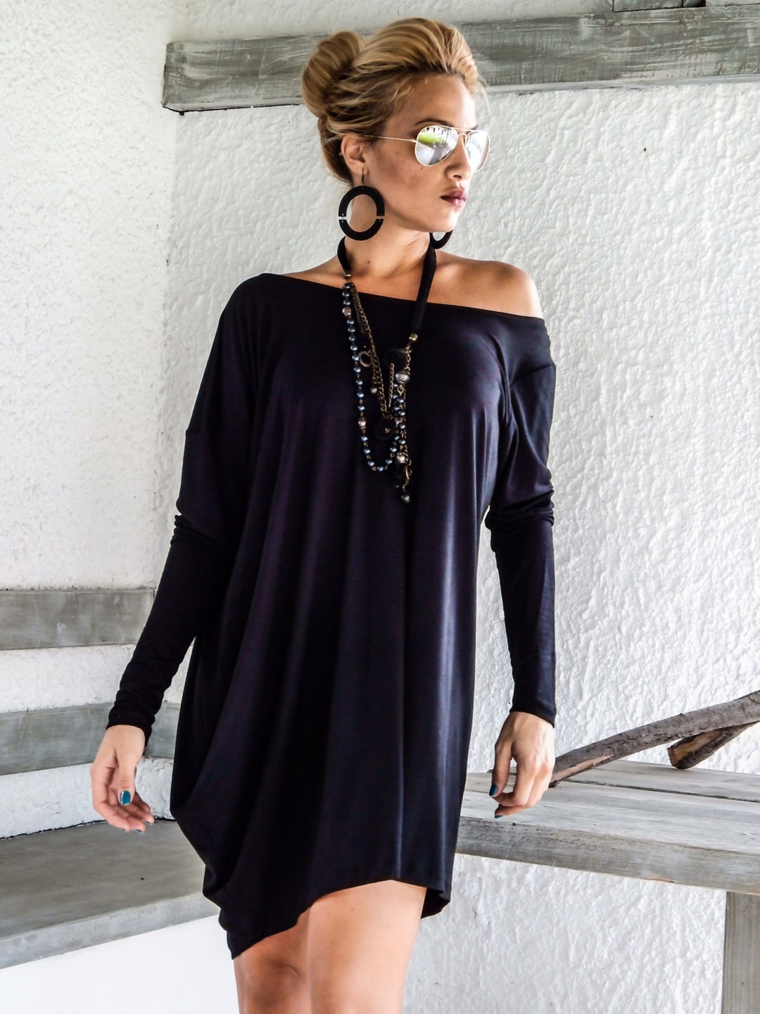 Black Asymmetric Dress Tunic / Top Tunic / Plus Size Dress / Asymmetric ...