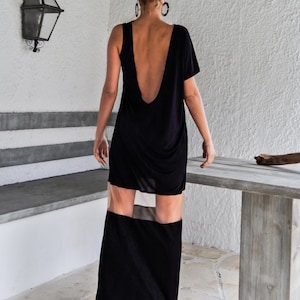 Black Maxi Dress Kaftan with See-Through Details / Open Back Dress / Backless / Black Maxi Dress / Women Black Party Dress / #35065