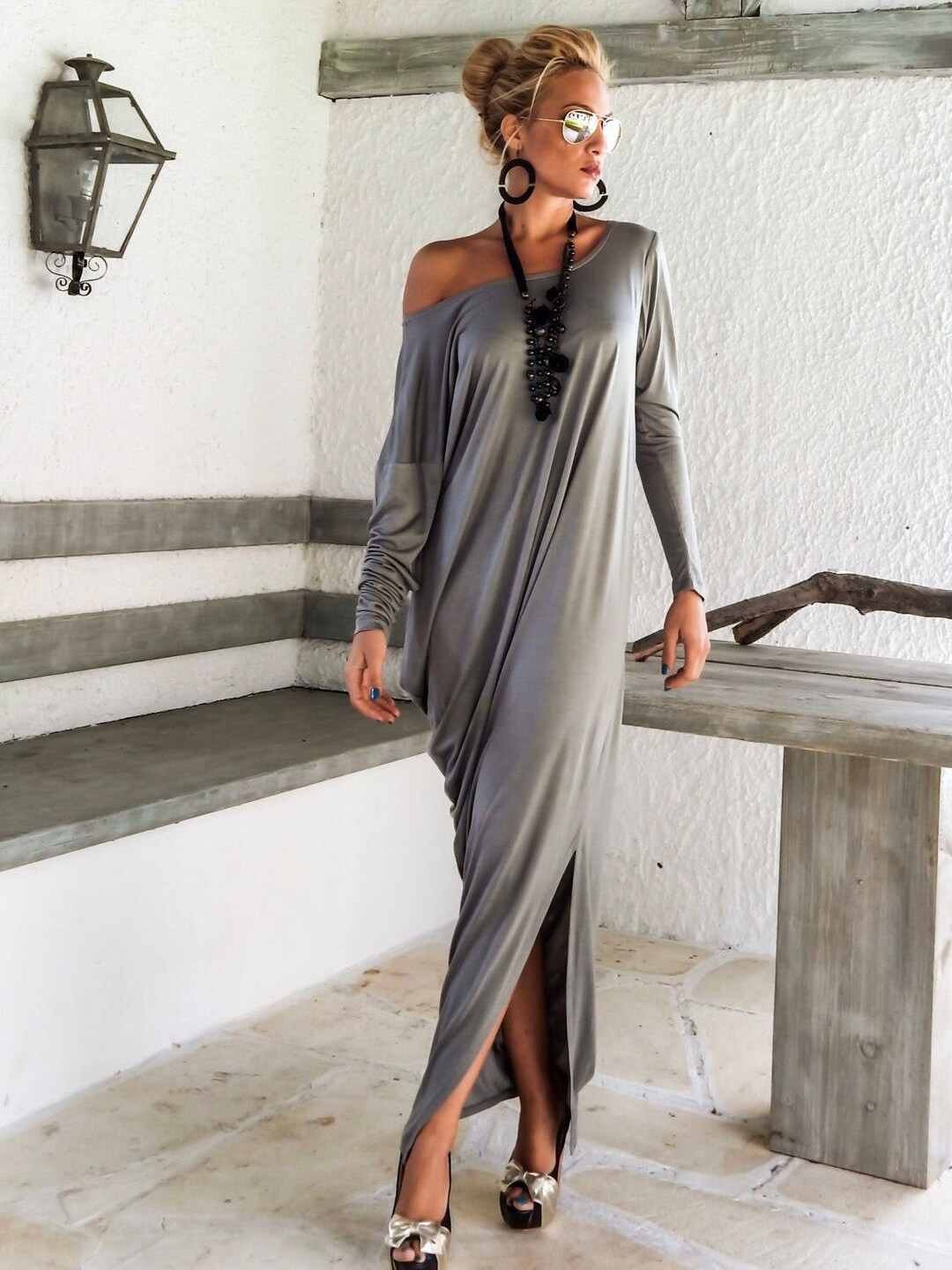 Gray Maxi Dress / Plus Size Maxi / Long Sleeve Dress / Plus - Etsy