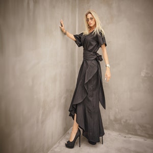 Linen Maxi Dress, Black Linen Dress, Summer Maxi Dress, Long Linen Dress Women, Linen Kaftan Dress, Black Kaftan Linen Dress #35390