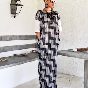 Vestido Maxi com Bolsos / Vestido Plus Size Assimétrico / Vestido Solto Oversize / #35218