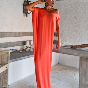 Coral Maxi Dress / Coral Kaftan / Plus Size Dress / Beach Dress / Summer Dress / Beach Kaftan / Plus Size Maxi / Loose Dress / #35085