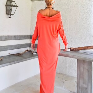 Coral Maxi Long Sleeve Dress with pockets / Coral Kaftan / | Etsy