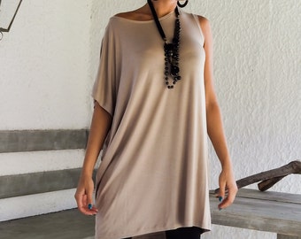 Beige Women Top Tunic / Dress Tunic / Top Tunic / Plus Size Top / Women Blouse / Asymmetric Top / Oversize Blouse / Everyday Top  #35035