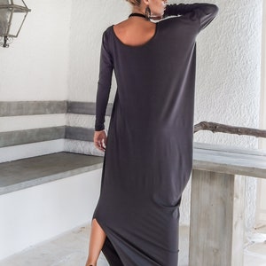 Braunes Maxi Kleid / Maxi Kleid / Kaftan / Langarm Kleid / Winter Kleid / Maxi Kleid / Asymmetrisches Kleid / Kaftan/ 35050 Dark Gray