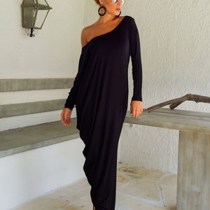 Braunes Maxi Kleid / Maxi Kleid / Kaftan / Langarm Kleid / Winter Kleid / Maxi Kleid / Asymmetrisches Kleid / Kaftan/ 35050 Schwarz