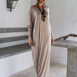 Beige Maxi Long Sleeve Dress / Maxi Dress / Plus Size women / Women Dress / Beige Kaftan / Plus Size Dress /Long Dress/ Loose Dress / #35047