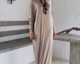 Beige Maxi Long Sleeve Dress / Maxi Dress / Plus Size women / Women Dress / Beige Kaftan / Plus Size Dress /Long Dress/ Loose Dress / #35047