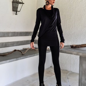 Black Asymmetric Top / Black Dress Tunic  / Black Blouse / Asymmetrical Top / Women Dress Tunic / Women Top / Plus Size Clothing  #35108