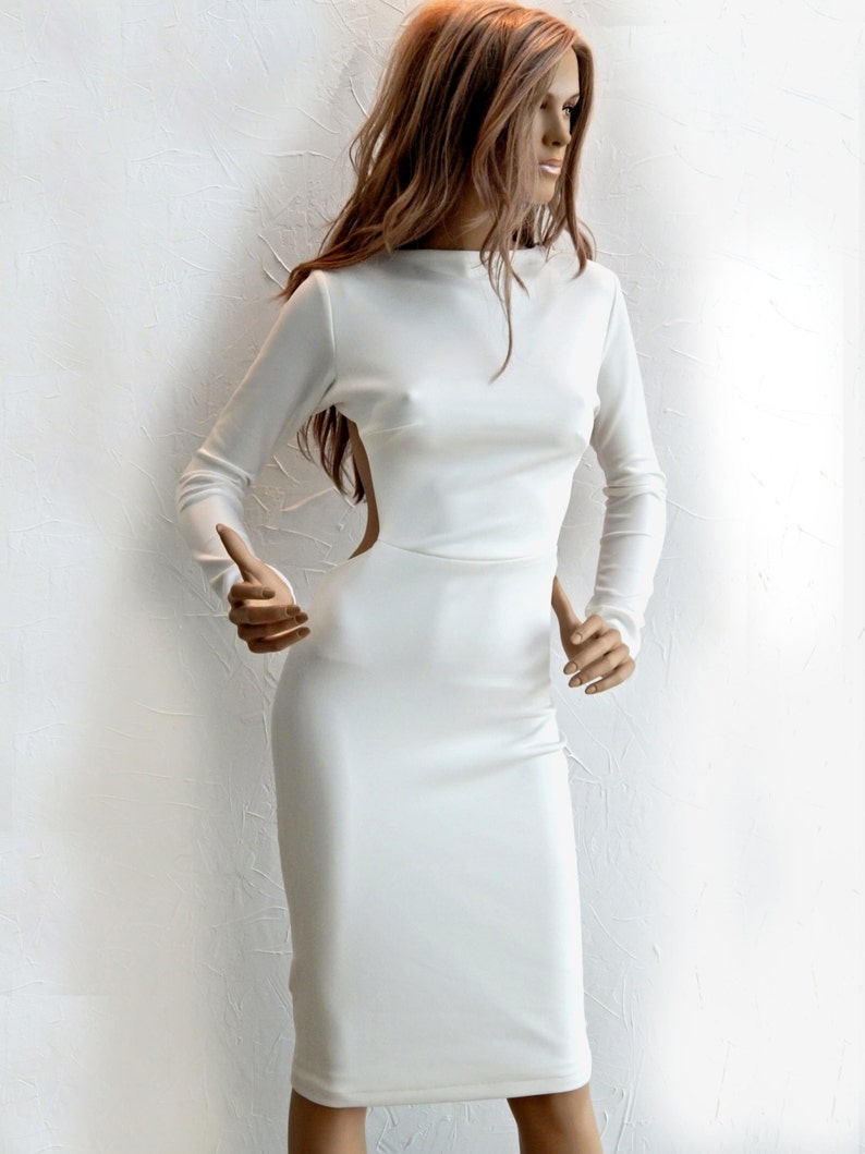 #95007 Open Back with cut-out details off-white midi dress