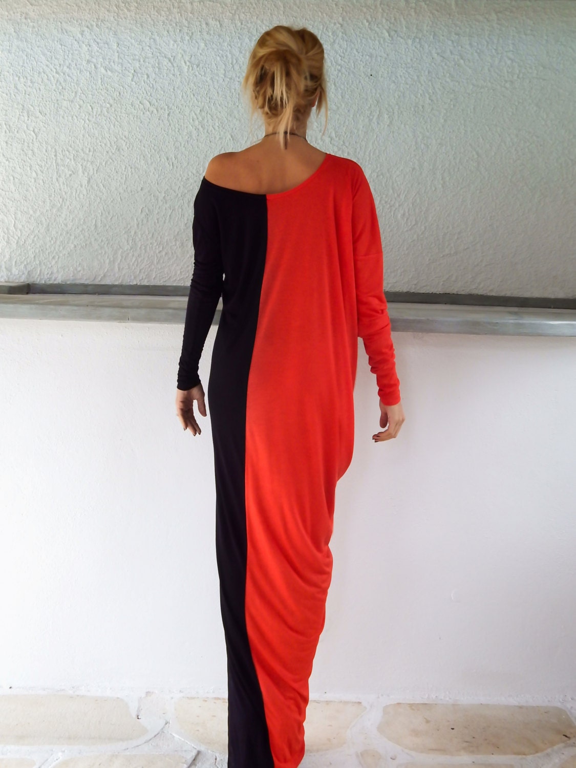 Black Red Maxi Dress / Black Red Kaftan / Long Sleeve Maxi - Etsy