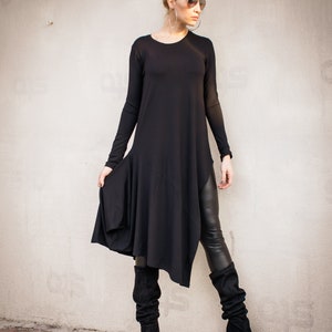 black long sleeve ruched asymmetric knitted dress Black Asymmetric Long Sleeve Ruched Supersoft Mini Dress