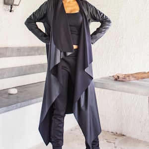 NEW Black Eco Leather Vest / Black Leather Jacket / Black Leather Cardigan / Plus Size Cardigan / Plus Size Coat / Asymmetric Coat /  #35298