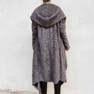 NEUER Grauer Mantel / Wintermantel / Schwarzer Mantel / Mantel in Übergröße / Asymmetrischer Mantel / Asymmetrische Strickjacke / Frauen Strickjacke / Warmer Kapuzenpullover #35289