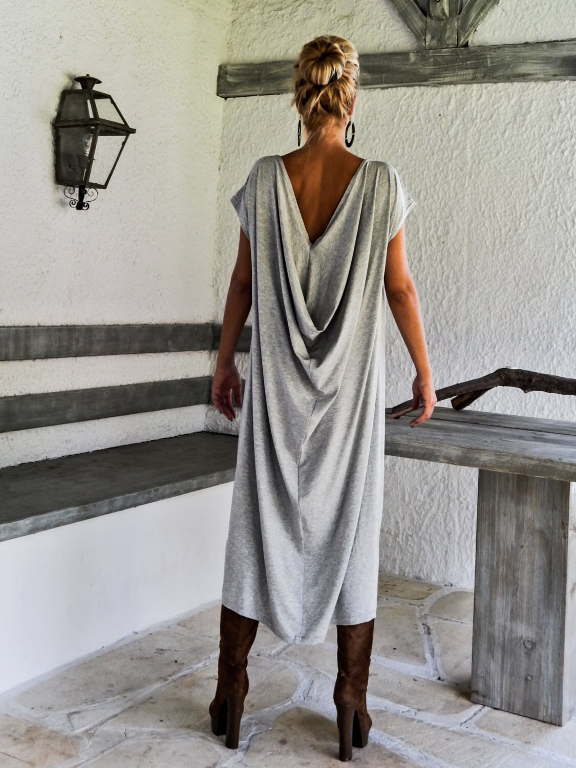 Gray Draping Maxi Dress / Gray Kaftan / Asymmetric Plus Size | Etsy