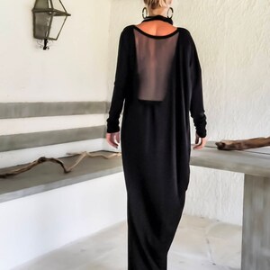 Black Maxi Dress, Open Back Viscose Gown with Slit image 2