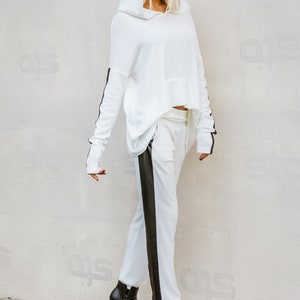 NEW Women Set / White Pants / Harem Pants / White Top / Plus Size Set / Plus Size Top / Plus Size Pants / Leather Strap Pants / 35303 image 8