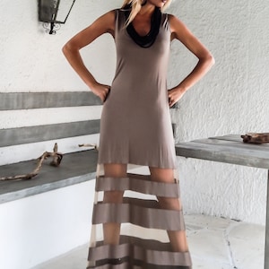 Taupe Maxi Dress with See-Through Details / Women Maxi Dress / Party Dress / Evening Dress / Cut Out Dress / Plus Size Dress  #35126
