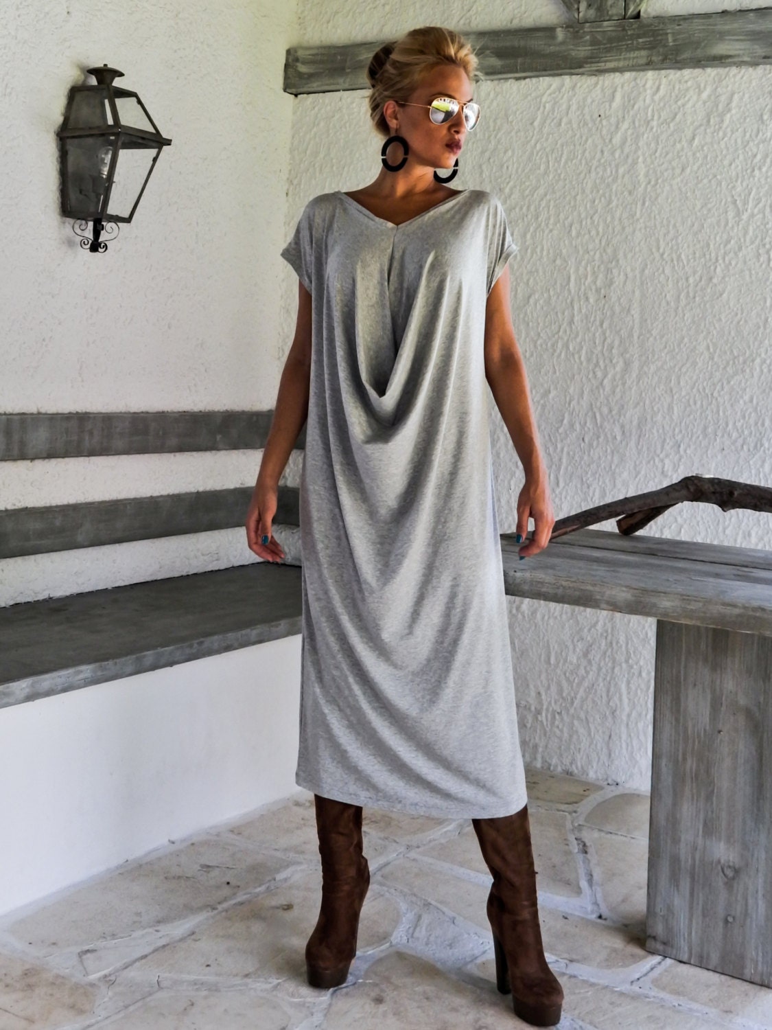 Gray Draping Maxi Dress / Gray Kaftan / Asymmetric Plus Size | Etsy