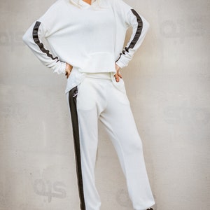 NEW Women Set / White Pants / Harem Pants / White Top / Plus Size Set / Plus Size Top / Plus Size Pants / Leather Strap Pants / 35303 image 4