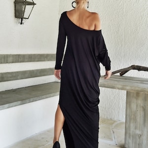 Black Maxi Long Sleeve Dress / Black Kaftan / Asymmetric Plus Size Dress / Plus Size Maxi Dress / Black Maxi Dress / Draping Dress / 35030 image 1