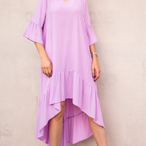 NEW Pink Flounces Dress / Plus Size Dress / Spring Dress / Summer Dress / Chiffon Dress / Flounce Dress / Maternity Dress / V neck  #35329