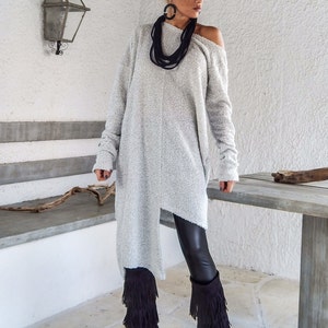 White Sweater / Sweater Dress / Women Sweater / Asymmetrical Sweater / Asymmetric Tunic / Plus Size Tunic by Synthia Couture  / #35154